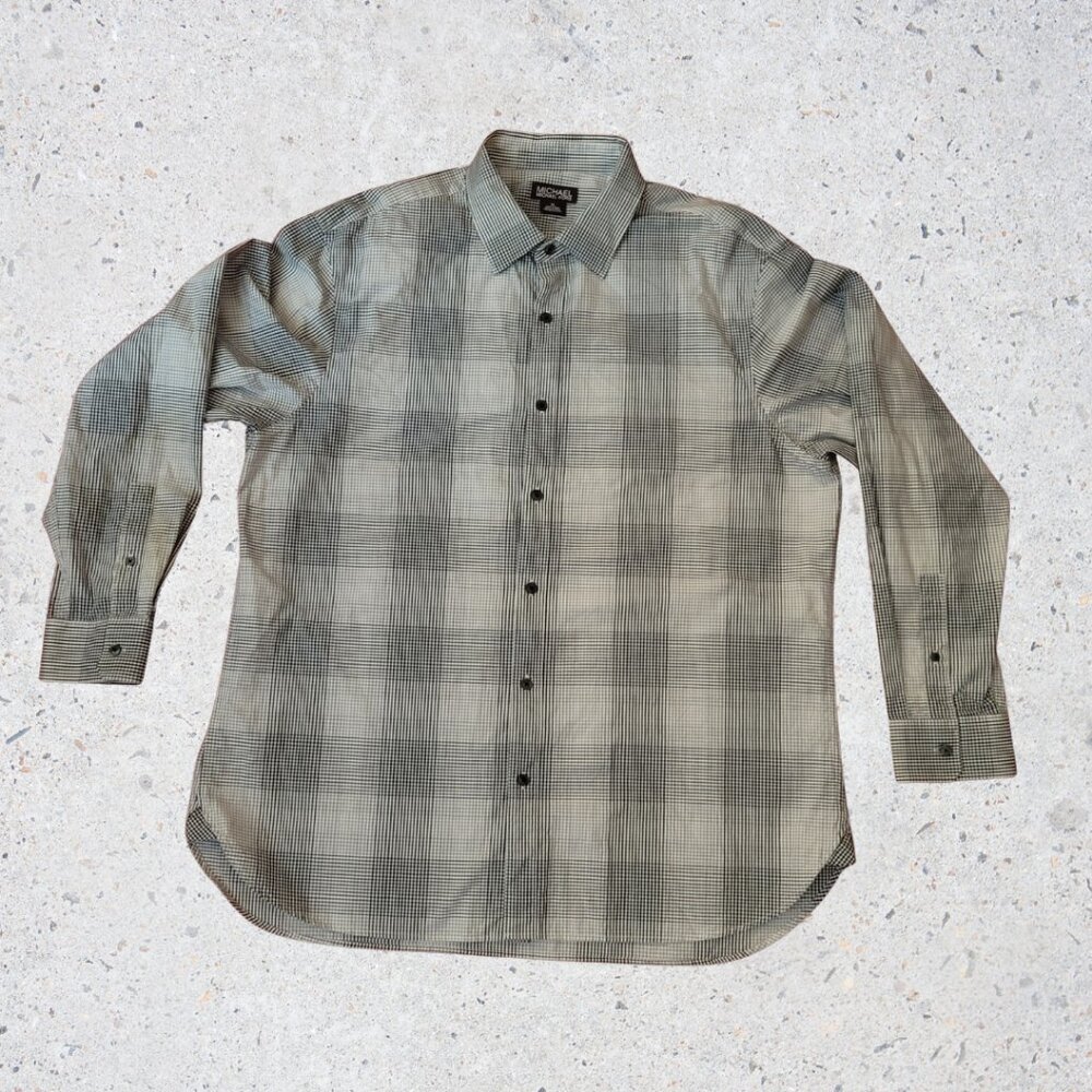 Michael Michael Kors Men’s XL Black White Gray Check Button Down Shirt
